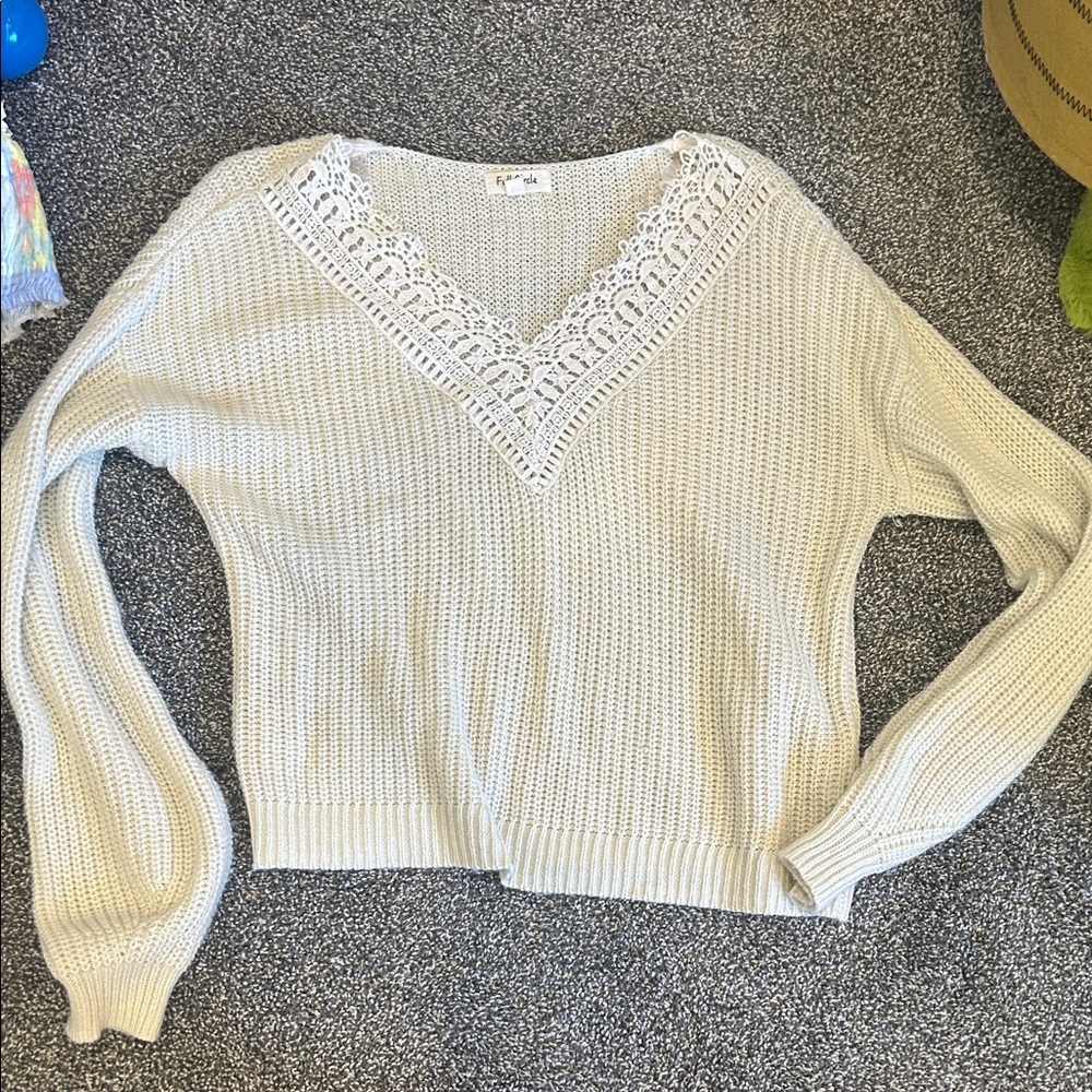 Women's Cream Sweater with Lace Detail